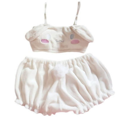 Γυναικεία Kawaii Anime βελούδινα πιτζάμες Sweet Bunny Ears Velvet Tube Top Bra Bloomers Sleepwear Cosplay εσώρουχα