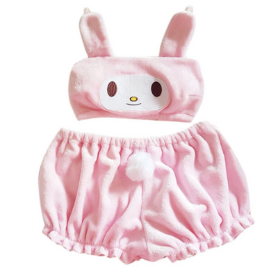 Γυναικεία Kawaii Anime βελούδινα πιτζάμες Sweet Bunny Ears Velvet Tube Top Bra Bloomers Sleepwear Cosplay εσώρουχα