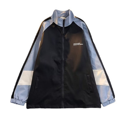 Harajuku Patchwork Bomber jaka College Varsity jakas Vīriešu ielas apģērbs krāsains bloks Augstas kvalitātes viegls vējjaka pāris