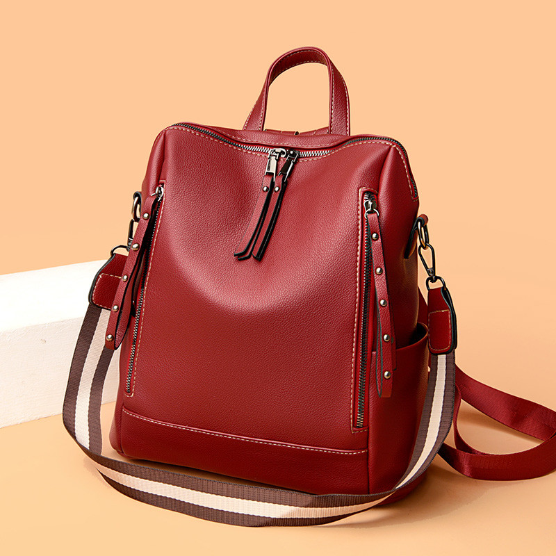 Γυναικείο ρετρό μαλακό δερμάτινο σακίδιο πλάτης Vintage σχέδιο με πριτσίνια Μεγάλης χωρητικότητας Μαθητικό σακίδιο πλάτης Πολλαπλής τσέπης μονόχρωμο casual σακίδιο