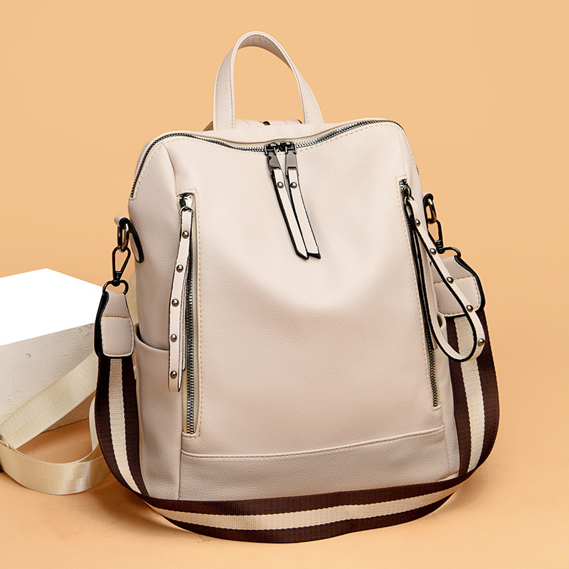 Γυναικείο ρετρό μαλακό δερμάτινο σακίδιο πλάτης Vintage σχέδιο με πριτσίνια Μεγάλης χωρητικότητας Μαθητικό σακίδιο πλάτης Πολλαπλής τσέπης μονόχρωμο casual σακίδιο
