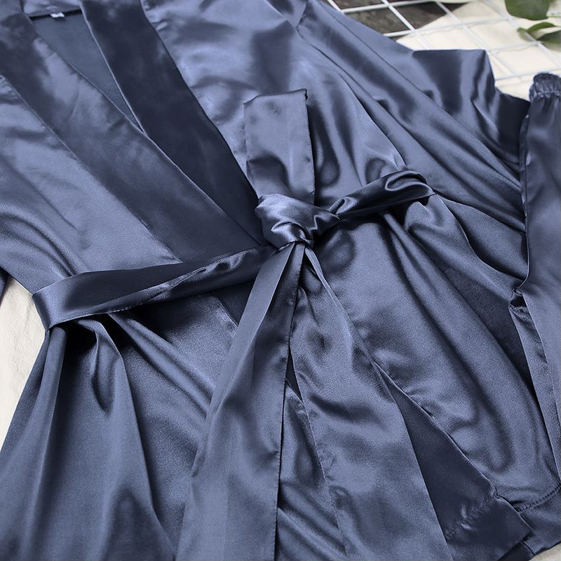 Kimono stil 2023 Ženska odgovarajuća pidžama s remenom Saten 2-dijelno odijelo Meka široka pidžama Odjeća za spavanje Ženska kućna odjeća