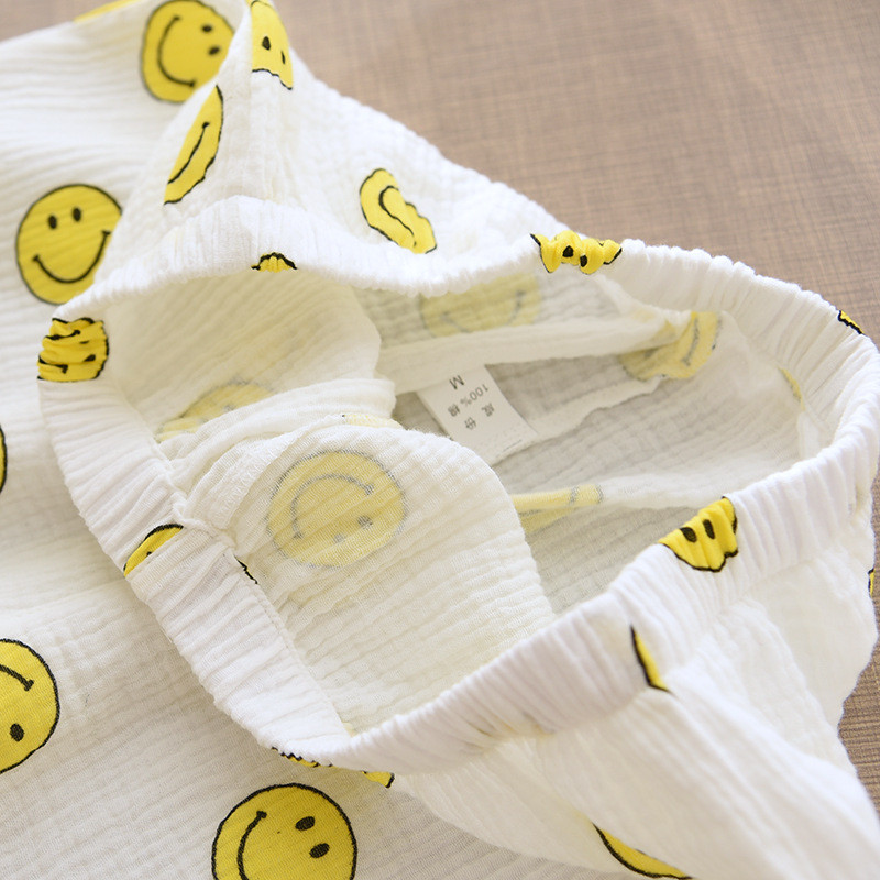 Smile Face Γυναικεία Σετ Πυτζάμα από καθαρό βαμβακερό πέτο μακρυμάνικο 2 τεμαχίων στολή Άνοιξη Καλοκαίρι Σπίτι Ρούχα Φαρδιά Γυναικεία Πυζά