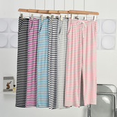 Παντελόνι πιτζάμα με ριγέ σχέδιο για γυναικεία φθινοπωρινά φαρδιά παντελόνια με μακριά μπατζάκια Είδη σπιτιού Σαλόνι φορέματα πιτζάμα Femme