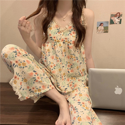 Letné dámske pyžamá, sexi pyžamo pre ženy, kórejská móda bez rukávov, spodná bielizeň, šortky a traky, 2 kusy, domáci oblek