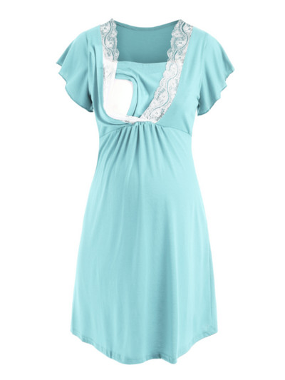 Φόρεμα εγκυμοσύνης για νοσοκομειακό νυχτικό Νυχτικό για έγκυες γυναίκες Νοσηλευτικό Νυχτικό Πυτζάμα Δαντέλα Πυζά Φόρεμα θηλασμού Κοντό μανίκι