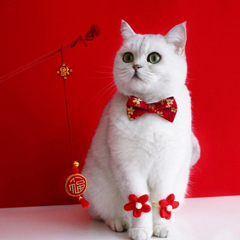 3 τεμάχια/Σετ κολάρο γάτας Holiday Dress Up Διαδραστικό παιχνίδι παιχνιδιών Πρωτοχρονιάτικο Σετ περιλαίμιου κατοικίδιων ζώων Συνδυαστικό σετ βραχιολίου