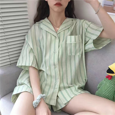 Σετ πιτζάμες με γυριστό γιακά με κοντό μανίκι Γυναικεία καλοκαιρινά φλοράλ εμπριμέ Λεπτά Kawaii Μοντέρνα γυναικεία πιτζάμες 2 τμχ Κομψές πιτζάμες κιμονό