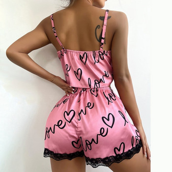Секси комплект пижами с цветя Дамски комплект пижами от 2 части Пижами от копринен сатен Топ и къси панталони Пижами Летен комплект пижами за жени