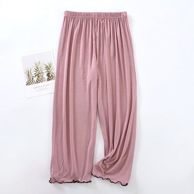 Modaalsed suvised lahtised öörõivad naiste pükste jaoks. Elastne vöökoht säärepikkusega magamispagas kõrge vöökohaga magamispidžaamad