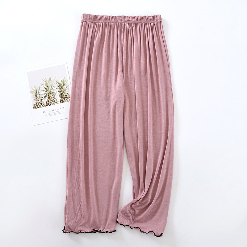 Modaalsed suvised lahtised öörõivad naiste pükste jaoks. Elastne vöökoht säärepikkusega magamispagas kõrge vöökohaga magamispidžaamad