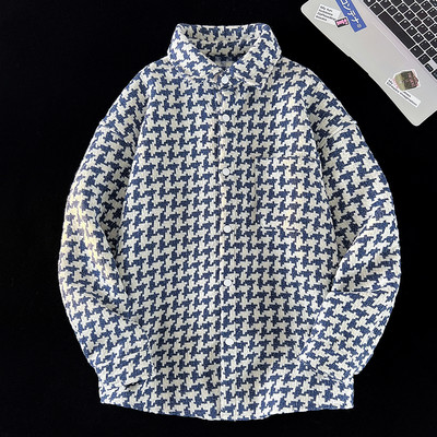 Jachetă de streetwear coreeană cu imprimeu în carouri Jachetă de toamnă iarnă 2023 pentru bărbați Jachete casual unisex din bumbac Harajuku