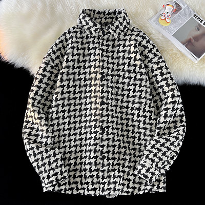 Jachetă de streetwear coreeană cu imprimeu în carouri Jachetă de toamnă iarnă 2023 pentru bărbați Jachete casual unisex din bumbac Harajuku