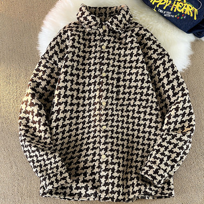 Jachetă de streetwear coreeană cu imprimeu în carouri Jachetă de toamnă iarnă 2023 pentru bărbați Jachete casual unisex din bumbac Harajuku