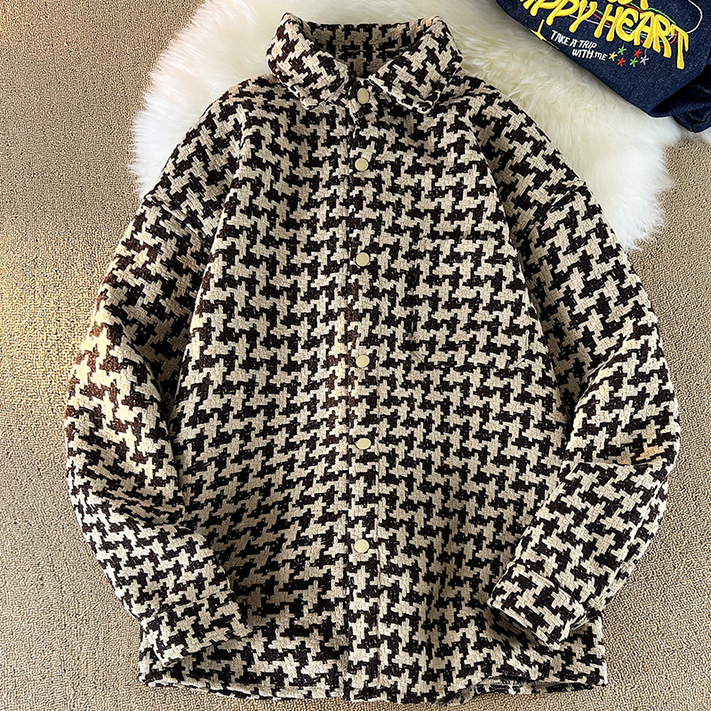 Jachetă de streetwear coreeană cu imprimeu în carouri Jachetă de toamnă iarnă 2023 pentru bărbați Jachete casual unisex din bumbac Harajuku