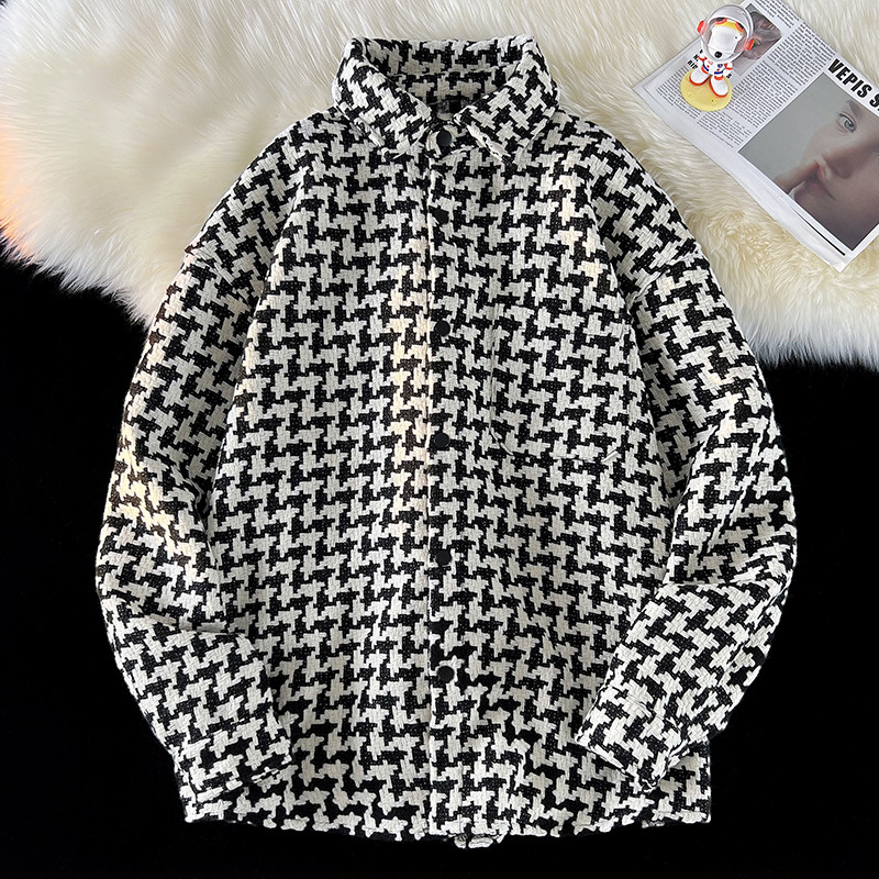 Jachetă de streetwear coreeană cu imprimeu în carouri Jachetă de toamnă iarnă 2023 pentru bărbați Jachete casual unisex din bumbac Harajuku