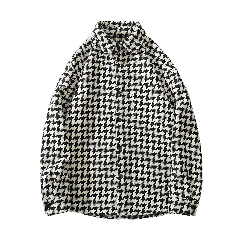 Jachetă de streetwear coreeană cu imprimeu în carouri Jachetă de toamnă iarnă 2023 pentru bărbați Jachete casual unisex din bumbac Harajuku