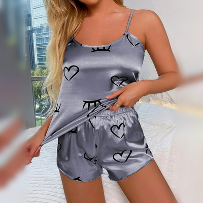 Naiste koduriided Seksikad pidžaamakomplektid Multifilmi mustriga pidžaamarihm Varrukateta Cami komplekt Magamisriided Naiste suvepidžaama ööpesu