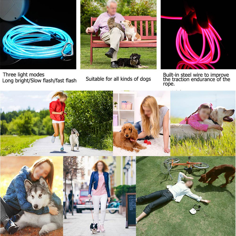 LED obojok pre psa, vodítko, svietiace svetlo, bežiace lano pre domáce zvieratá, trakcia pre psa, svietiace vodítka, príslušenstvo, potreby pre psov, šteniatka, mačky