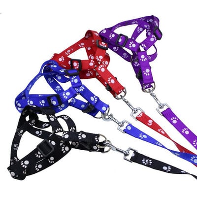 Pet Dog Cat Leash Harness Set Nylon Adjustable Footprint Puppy Cat Lead Harness Vest Kittern Walking Chest Leash 3 Цвята