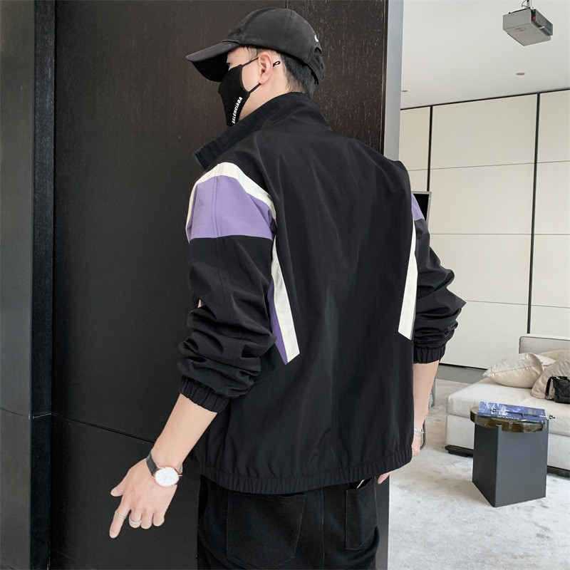 Harajuku Korea stiilis kevadsuvine jakk Meeste HipHop tänavarõivad Värviplokk Bomber Windbreaker Kvaliteetsed Kerged jakid