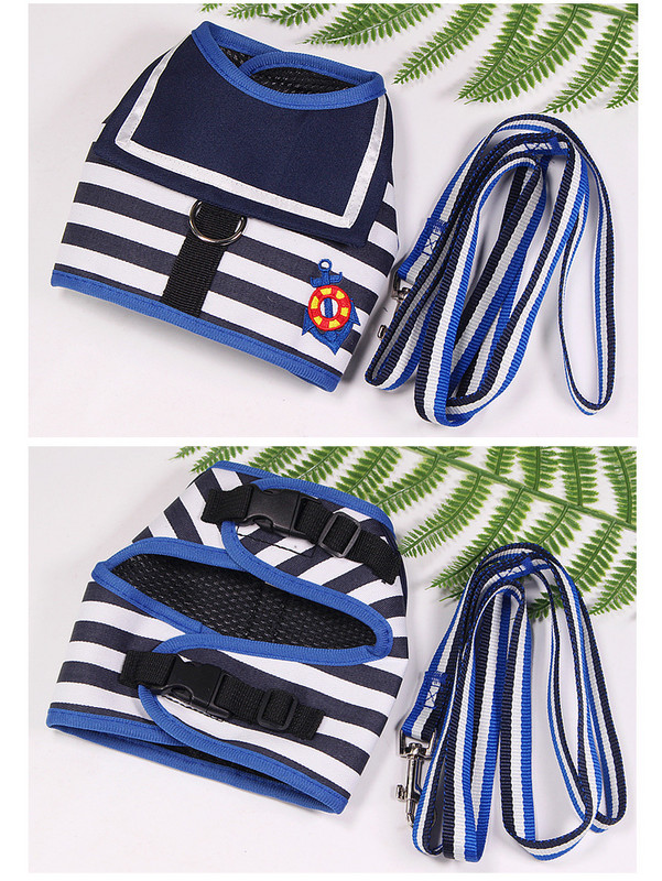 Ham pentru câini cu frânghie de tracțiune Costum bleumarin Teddy Pomeranian Pudel Cățeluș Costum de marinar Vestă Harnaș pentru câini Curea pentru piept Căptușeală din plasă