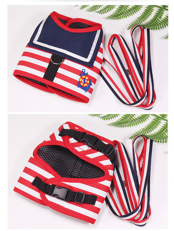 Ham pentru câini cu frânghie de tracțiune Costum bleumarin Teddy Pomeranian Pudel Cățeluș Costum de marinar Vestă Harnaș pentru câini Curea pentru piept Căptușeală din plasă