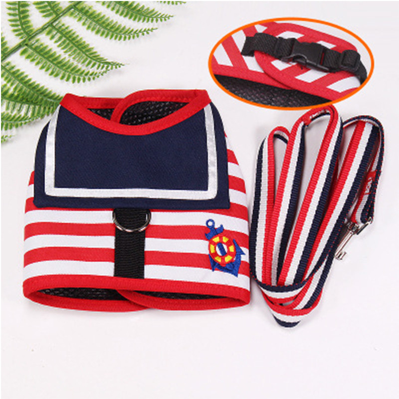 Ham pentru câini cu frânghie de tracțiune Costum bleumarin Teddy Pomeranian Pudel Cățeluș Costum de marinar Vestă Harnaș pentru câini Curea pentru piept Căptușeală din plasă