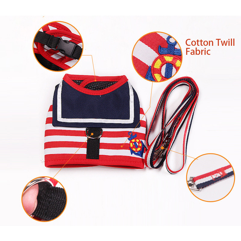 Ham pentru câini cu frânghie de tracțiune Costum bleumarin Teddy Pomeranian Pudel Cățeluș Costum de marinar Vestă Harnaș pentru câini Curea pentru piept Căptușeală din plasă