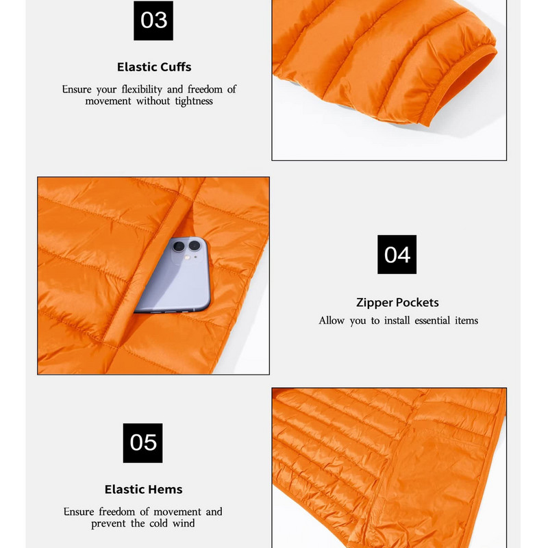 MAGCOMSEN Jachete ușoare pentru bărbați cu glugă cu fermoar complet Jachete casual de puf, căptușite, căptușite, de iarnă