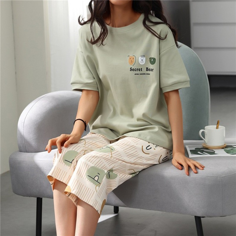 Σετ γυναικείες πιτζάμες καλοκαιρινές πιτζάμες Kawaii πιτζάμες για έφηβες με στρογγυλή λαιμόκοψη Ρούχα για το σπίτι σταδιακή αλλαγή υπνοδωματίων