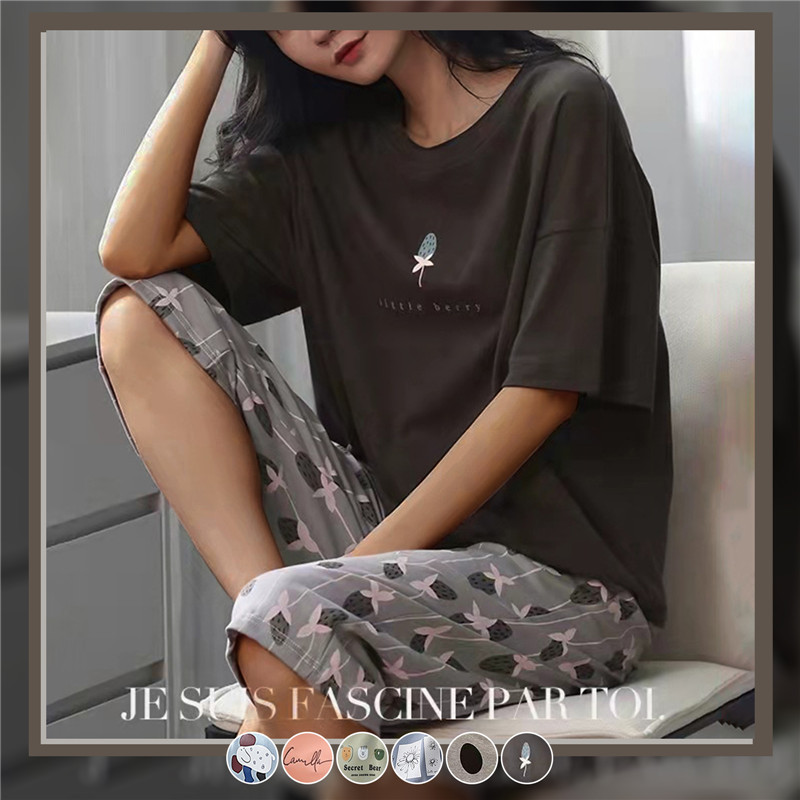 Σετ γυναικείες πιτζάμες καλοκαιρινές πιτζάμες Kawaii πιτζάμες για έφηβες με στρογγυλή λαιμόκοψη Ρούχα για το σπίτι σταδιακή αλλαγή υπνοδωματίων