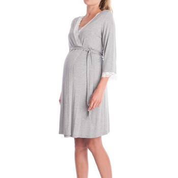 Бременни жени Халат за кърмене Нощно облекло за бременни с половин ръкав Дантелено спално облекло Пижами Домашни ежедневни рокли с V деколте