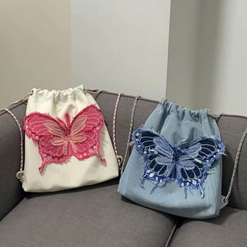 Κορεατική μόδα σακίδιο πλάτης για γυναίκες Σακίδιο πλάτης με σχέδιο κέντημα πεταλούδας για γυναίκες Casual γυναικεία τσάντες πλάτης υψηλής χωρητικότητας Chic τσάντες