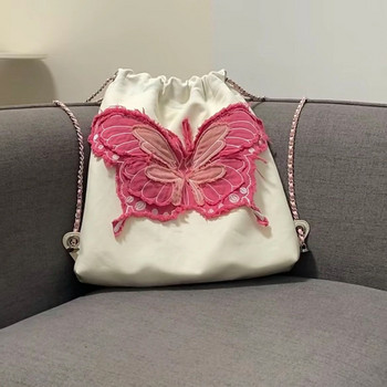 Корейска модна раница за жени Дамска раница с дизайн на бродерия на пеперуда Ежедневна дамска раница с голям капацитет Шикозни чанти