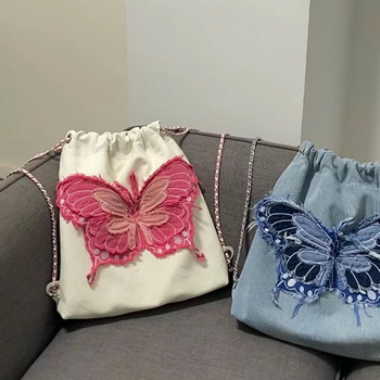 Корейска модна раница за жени Дамска раница с дизайн на бродерия на пеперуда Ежедневна дамска раница с голям капацитет Шикозни чанти