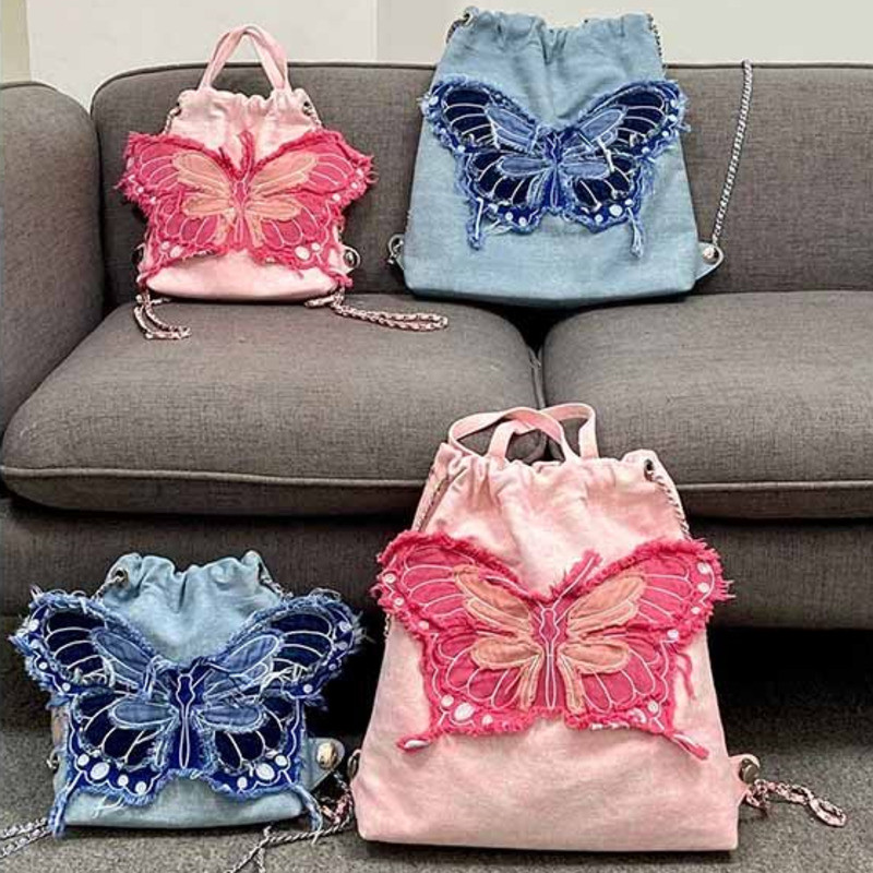 Κορεατική μόδα σακίδιο πλάτης για γυναίκες Σακίδιο πλάτης με σχέδιο κέντημα πεταλούδας για γυναίκες Casual γυναικεία τσάντες πλάτης υψηλής χωρητικότητας Chic τσάντες