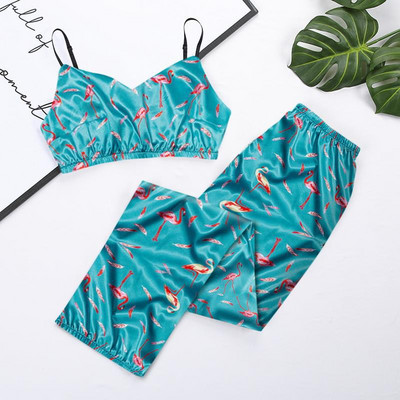 Μόδα Φιγούρα Ζώου Χρώμα Σετ Σατέν Ρόμπα με Σουτιέν Σέξι Σετ Πυτζάμες Γυναικείο κοστούμι σπιτιού για Γυναικείες Πυζάμες 2021 Φθινόπωρο μακρύ παντελόνι