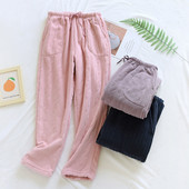 Φθινοπωρινό και χειμώνα νέο ζευγάρι πιτζάμες φανελένιο ανδρικό και γυναικείο απλό παντελόνι plus size συν βελούδινο παχύρρευστο οικιακό παντελόνι lounge