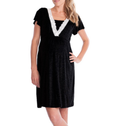 Φόρεμα μητρότητας Πολυλειτουργικό κοντομάνικο νοσηλευτικό πιτζάμες έγκυος μονόχρωμη μόδα Φούστα μητέρα δαντέλα