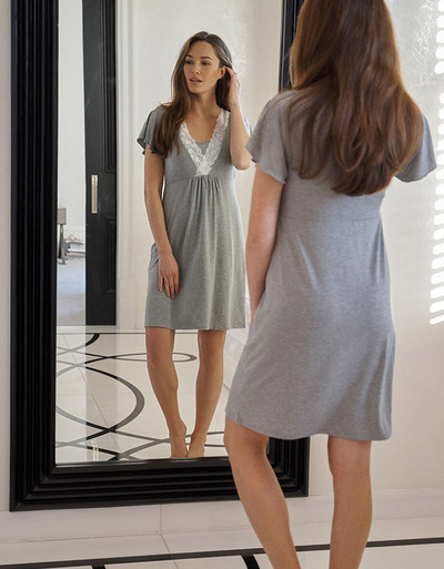 Φόρεμα μητρότητας Πολυλειτουργικό κοντομάνικο νοσηλευτικό πιτζάμες έγκυος μονόχρωμη μόδα Φούστα μητέρα δαντέλα