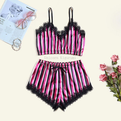 Νέα δαντέλα πιτζάμα με κουκκίδα γυναικεία σετ πιτζάμες με σατέν λαιμόκοψη V-λαιμόκοψη Πυτζάμες σέξι εσώρουχα Πυτζάμες για το σπίτι Νυχτικά ρούχα