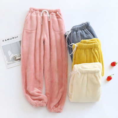 Toamnă/iarnă, stil nou, pantaloni de flanel pentru damă, pantaloni de pijama, groși, largi, drăguți, calduri, de prim-plan, pantaloni casual pentru acasă, femei