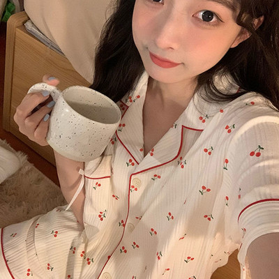 Σετ πιτζάμες Γυναικεία μόδα Κοντό μανίκι απλές κορεάτικες στυλ Εφηβικές καθημερινές μαθήτριες Νέα μαλακά καθημερινά καλοκαιρινά νυχτικά