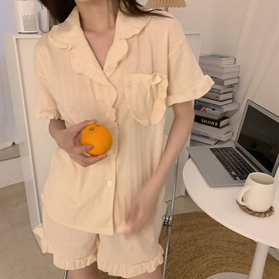Σετ πιτζάμες Γυναικεία μόδα Κοντό μανίκι απλές κορεάτικες στυλ Εφηβικές καθημερινές μαθήτριες Νέα μαλακά καθημερινά καλοκαιρινά νυχτικά
