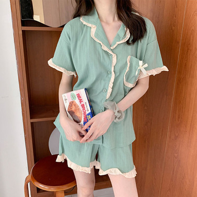 Σετ πιτζάμες Γυναικεία μόδα Κοντό μανίκι απλές κορεάτικες στυλ Εφηβικές καθημερινές μαθήτριες Νέα μαλακά καθημερινά καλοκαιρινά νυχτικά