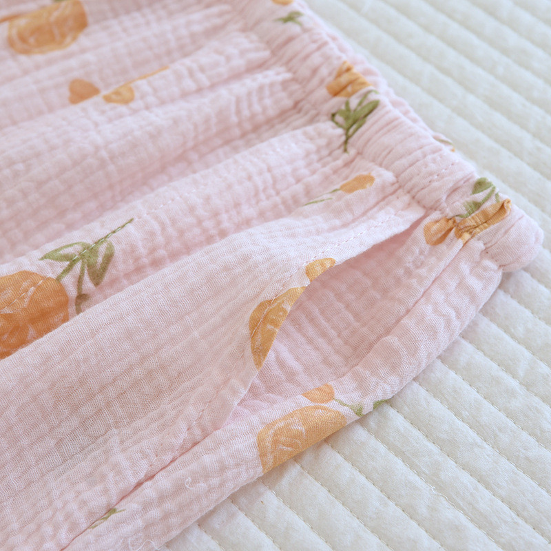 Άνοιξη και Καλοκαίρι Νέο Παντελόνι Γυναικεία Χαριτωμένα Λουλούδια Λεπτή Διατομή 100%Cotton Crepe Παντελόνι Casual Loose Home Παντελόνι Γυναικείο πάτο