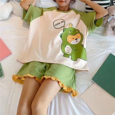 Seturi de pijamale pentru femei Pijama pentru femeie din mătase lăptoasă Pijama cu decolteu O cu mâneci scurte Costum de vară Lenjerie de noapte Lenjerie de găzduire Îmbrăcăminte pentru acasă