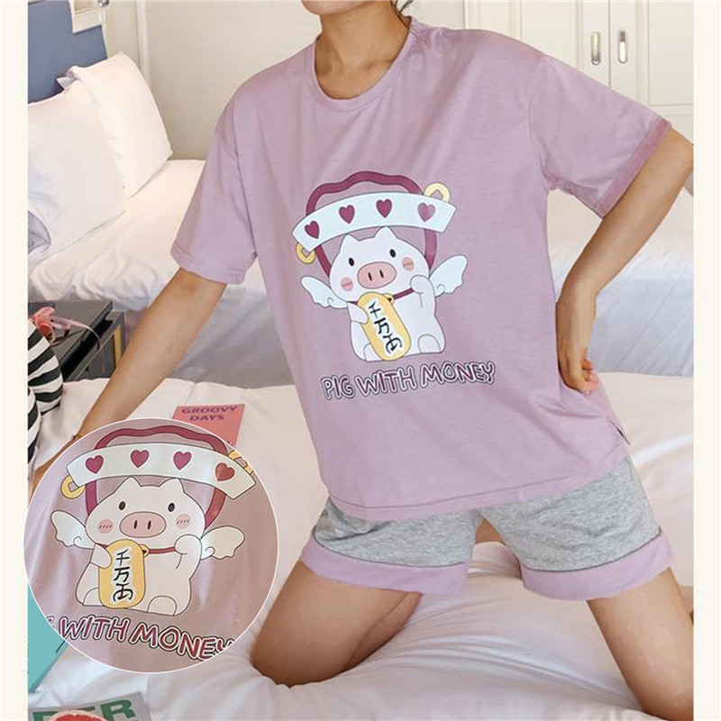 Seturi de pijamale pentru femei Pijama pentru femeie din mătase lăptoasă Pijama cu decolteu O cu mâneci scurte Costum de vară Lenjerie de noapte Lenjerie de găzduire Îmbrăcăminte pentru acasă