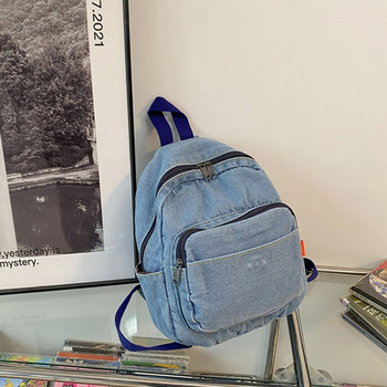 D0LF Дамска раница Ретро дънкова ученическа чанта Ежедневна дневна раница Чанта през рамо за тийнейджърки